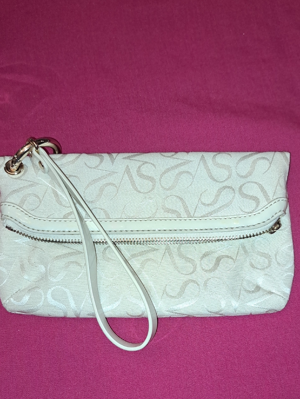 Simply Vera Vera Wang Cream Monogram Wristlet with Detachable Strap